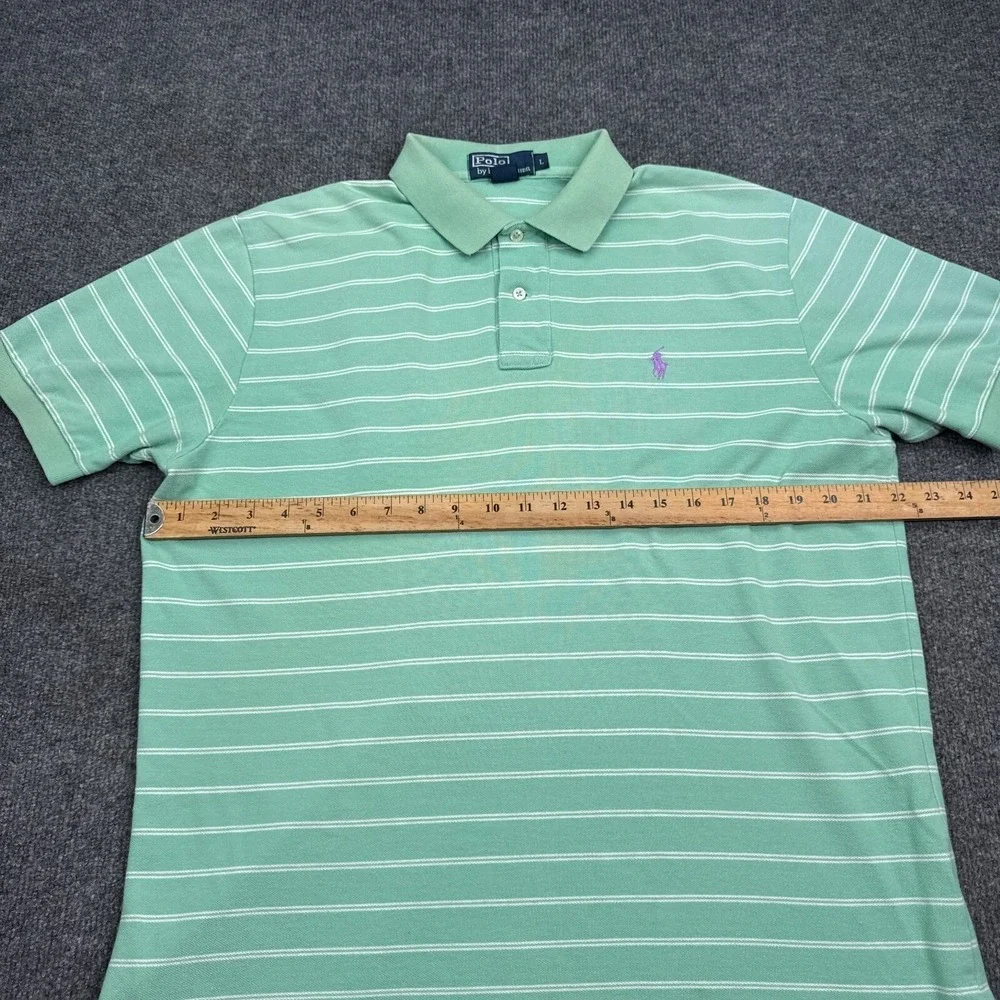 Ralph Lauren Polo Shirt Mens Size Large Light Green Striped Vintage Casual Pony